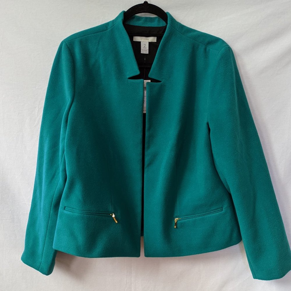 Chicos Green Smooth Plush Blazer Jacket Size Large